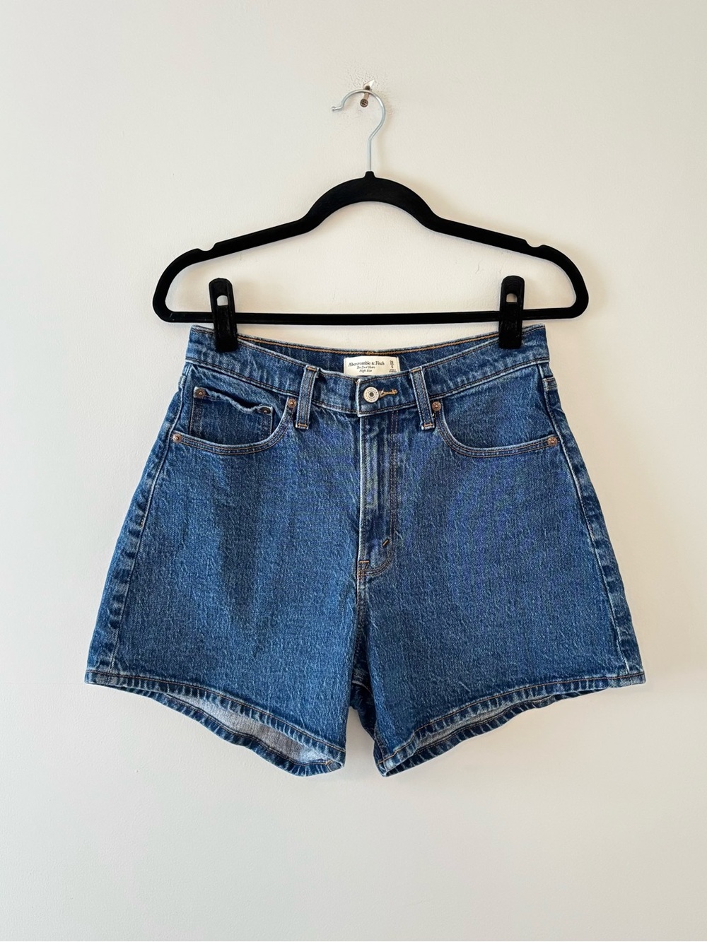 Abercrombie & Fitch The High Rise Dad Short Denim Jean Cotton Rigid Dark Wash